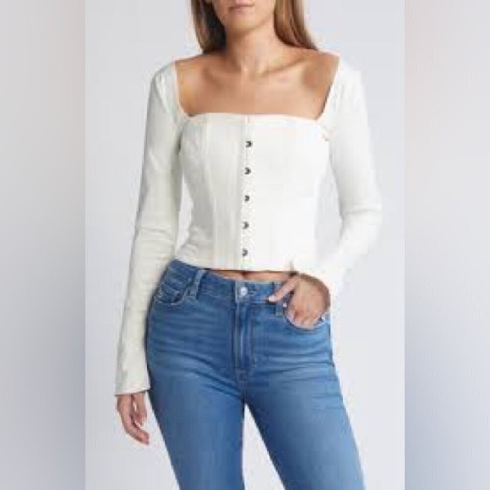 NWT Mistress Rocks Long Sleeve Cotton Twill Corset Top Square Neck XS